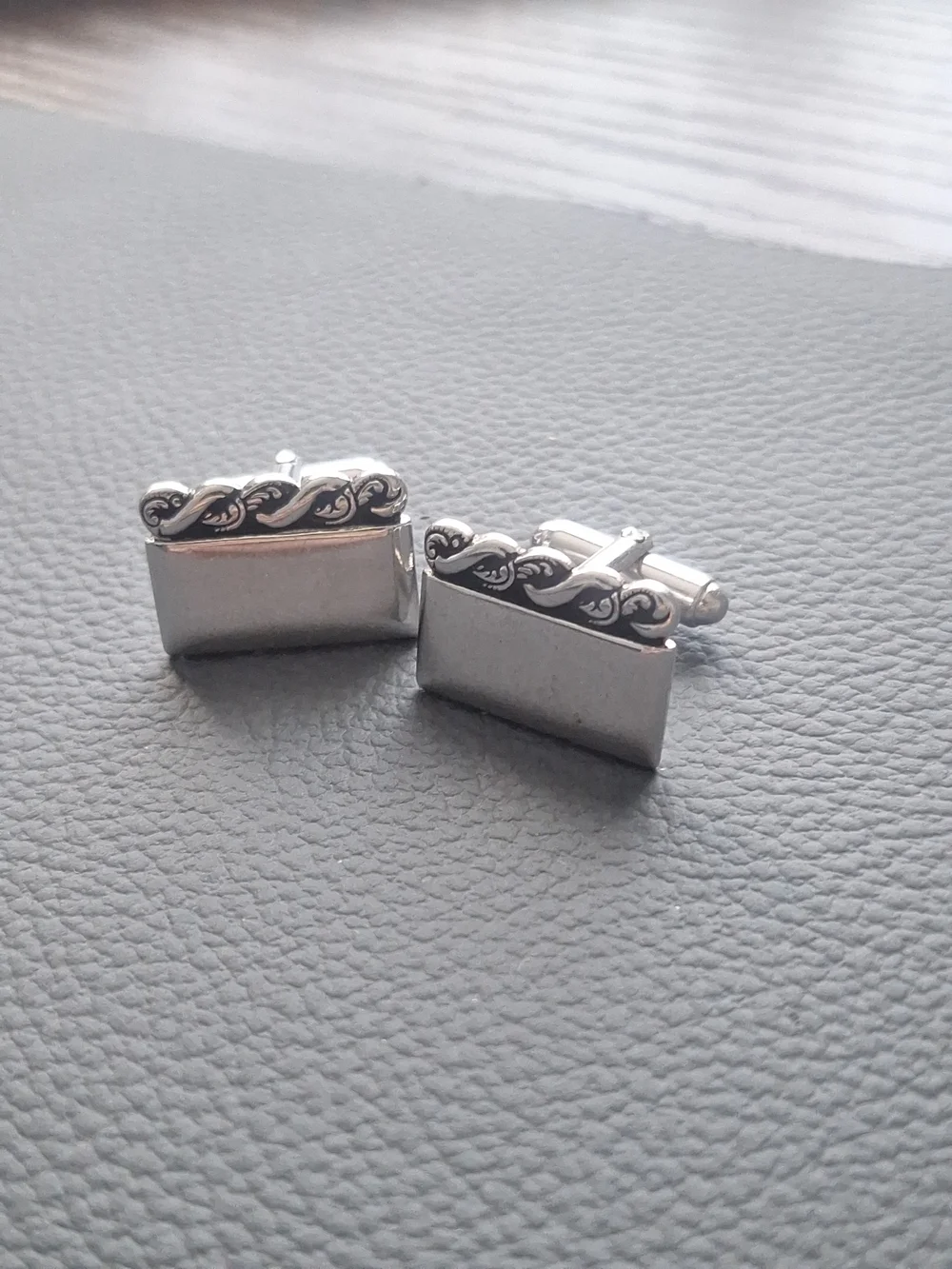 Vintage Silver Rectangular Scroll Cuff Links